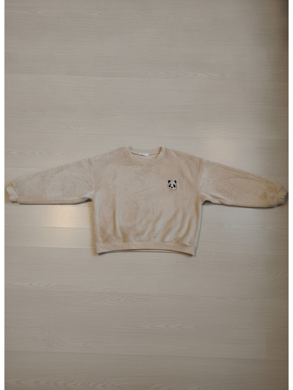 Daisy May Beige Fuzzy Sweatshirt with Panda Embroidery